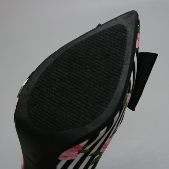 Betsey Johnson Ladies 9 Bret Roses Floral Stripes Ribbon Bow Heels Shoes Pumps - Picture 10 of 12